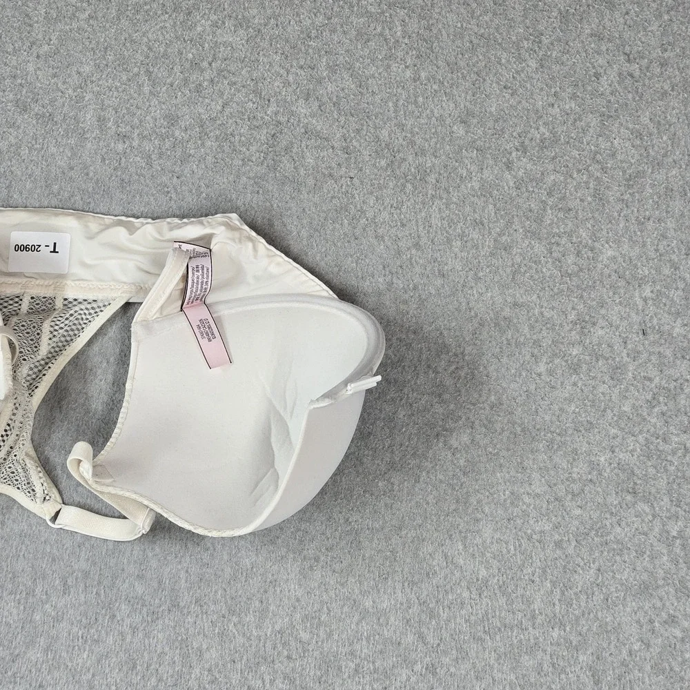 Victoria's Secret Women Bra 34DD White T Shirt Underwired Lace Front Close READ